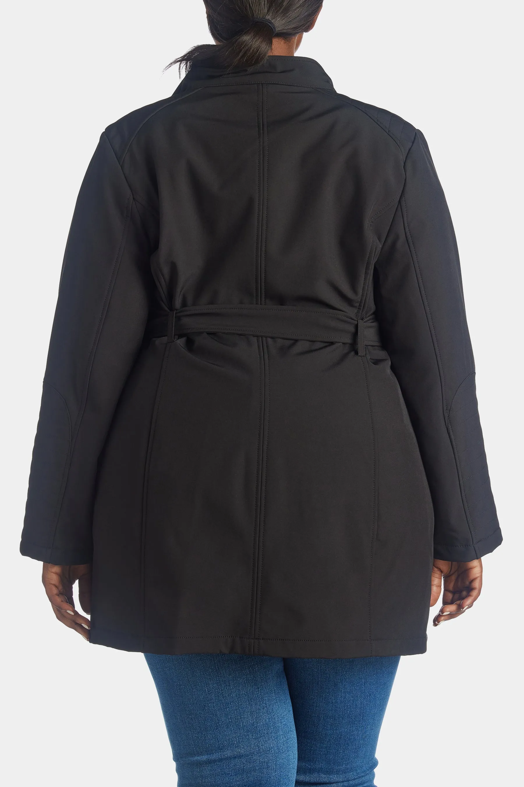Asymmetrical Soft Shell Belted Trench