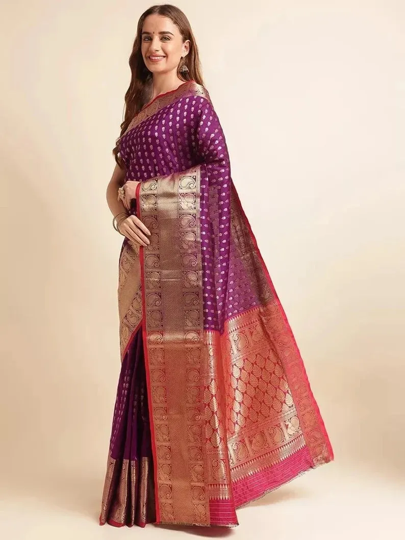 Banarasi Silk Saree With Blouse For Women's