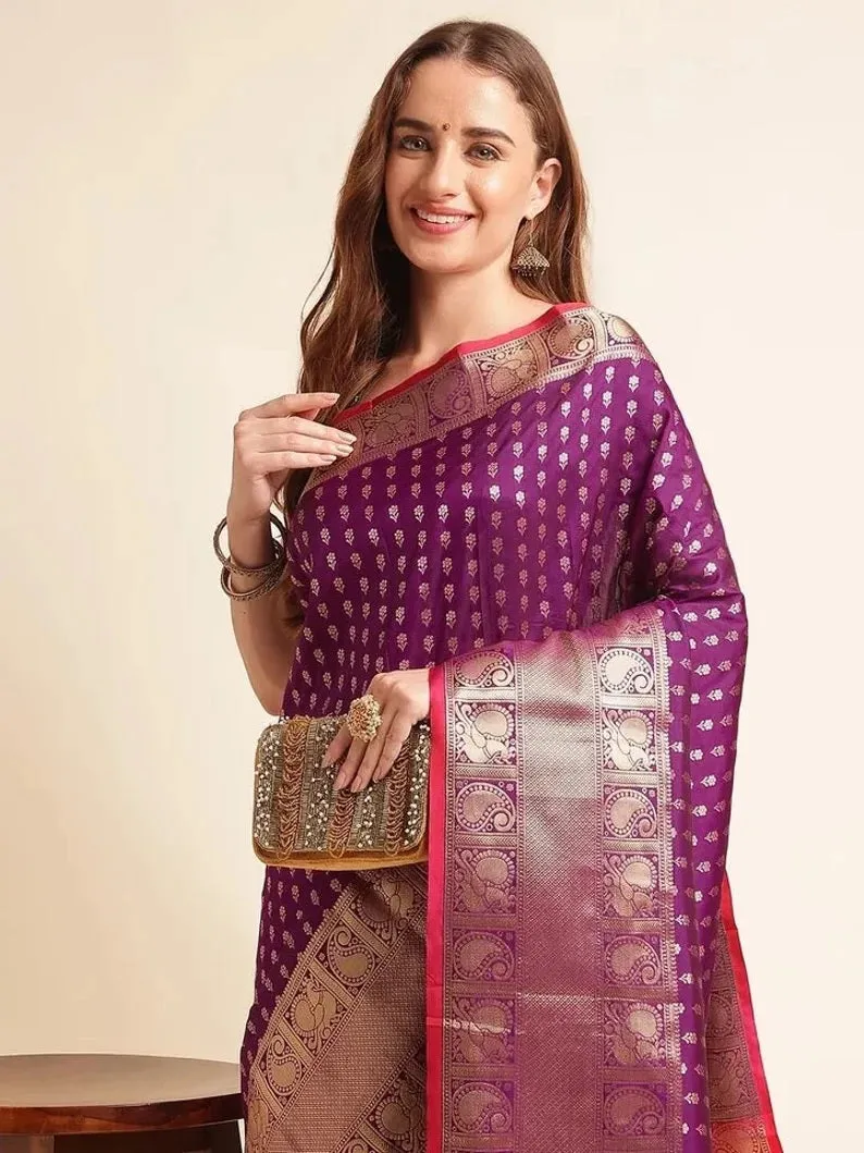 Banarasi Silk Saree With Blouse For Women's