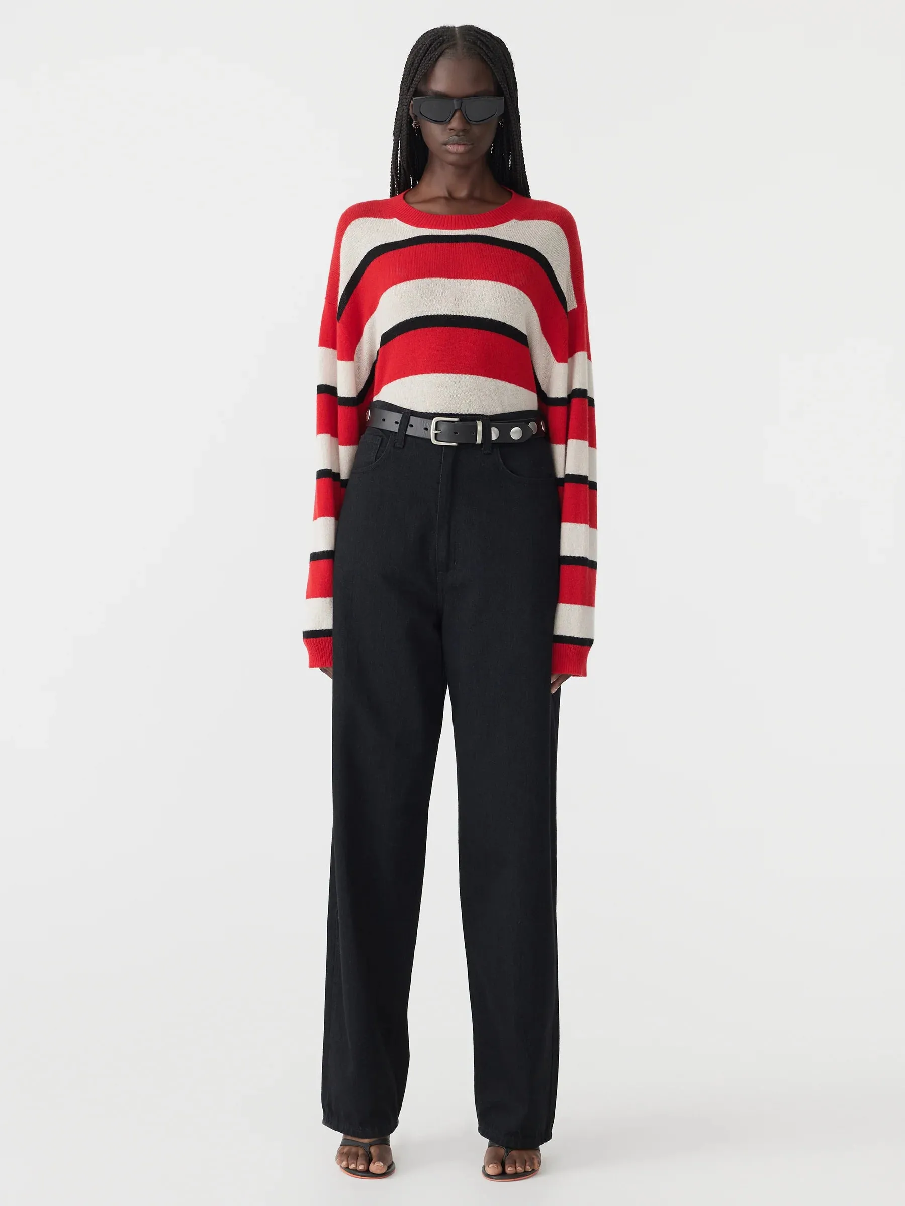 Bassike Universal Wool Cashmere Knit in Black and Red Stripe