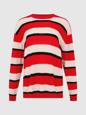 Bassike Universal Wool Cashmere Knit in Black and Red Stripe