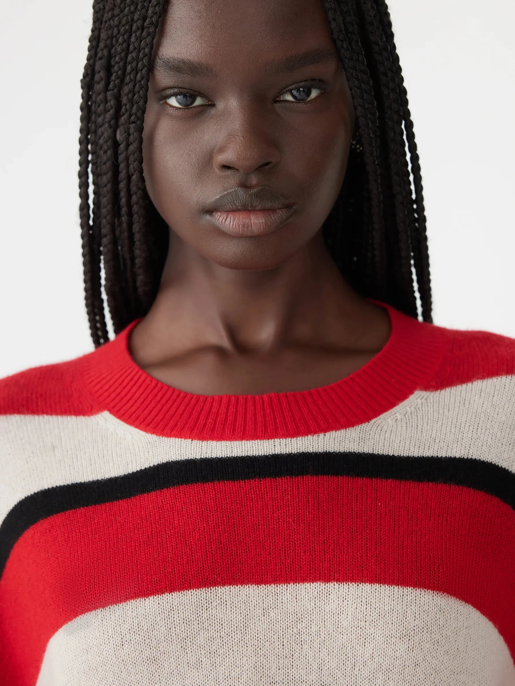 Bassike Universal Wool Cashmere Knit in Black and Red Stripe