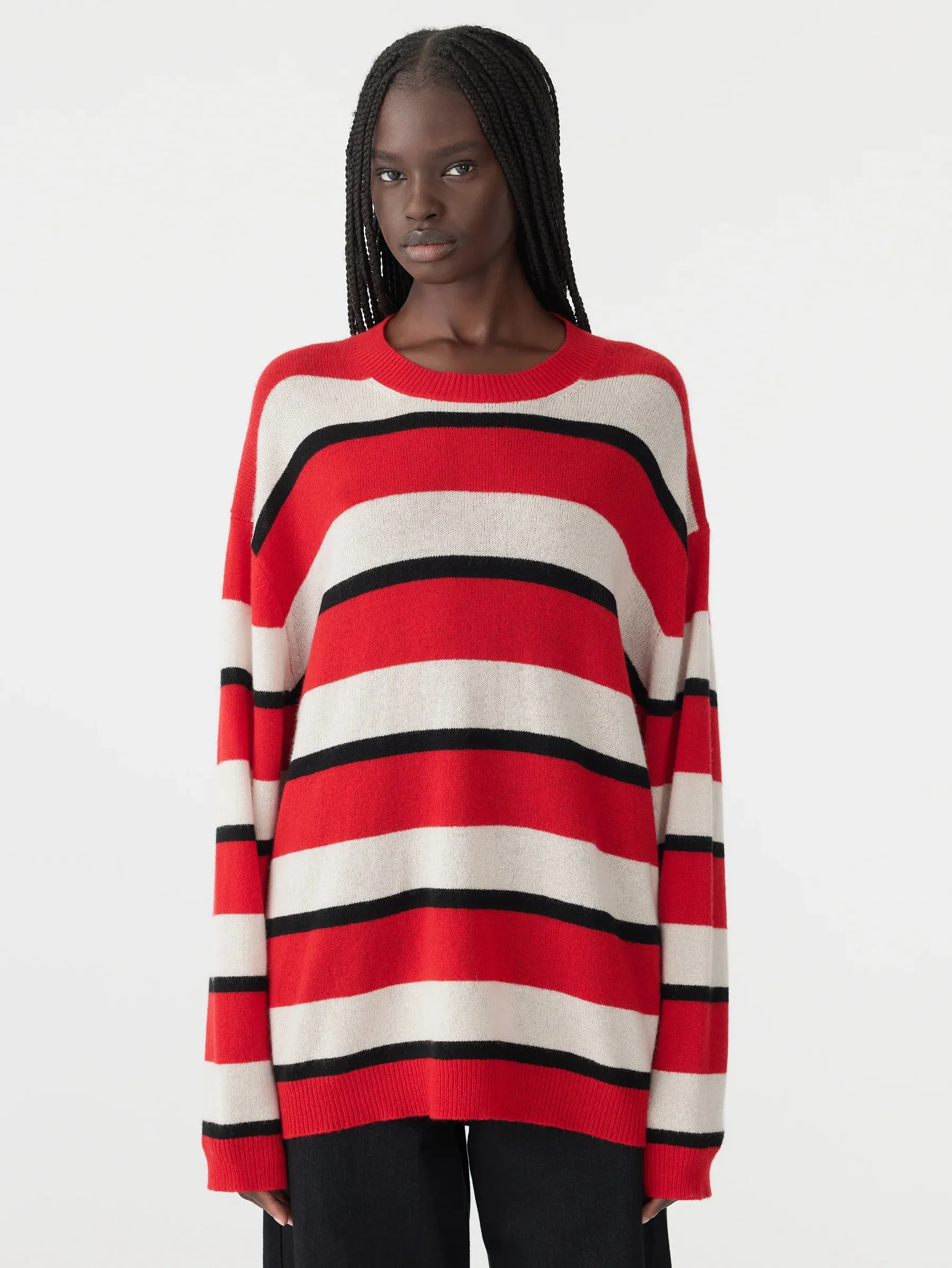 Bassike Universal Wool Cashmere Knit in Black and Red Stripe