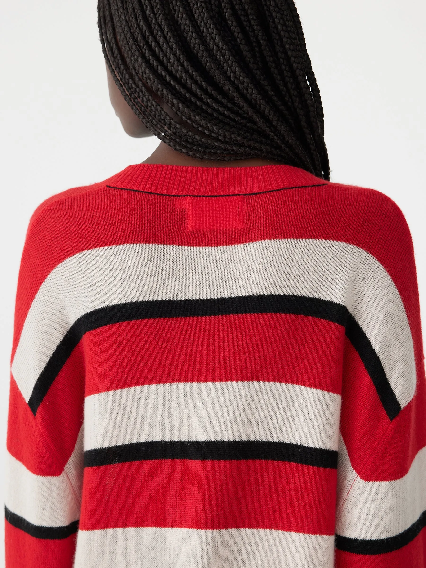 Bassike Universal Wool Cashmere Knit in Black and Red Stripe