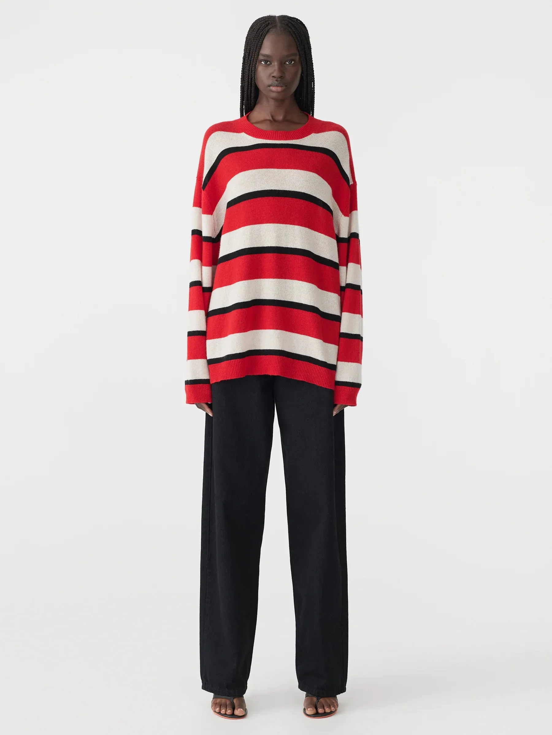 Bassike Universal Wool Cashmere Knit in Black and Red Stripe