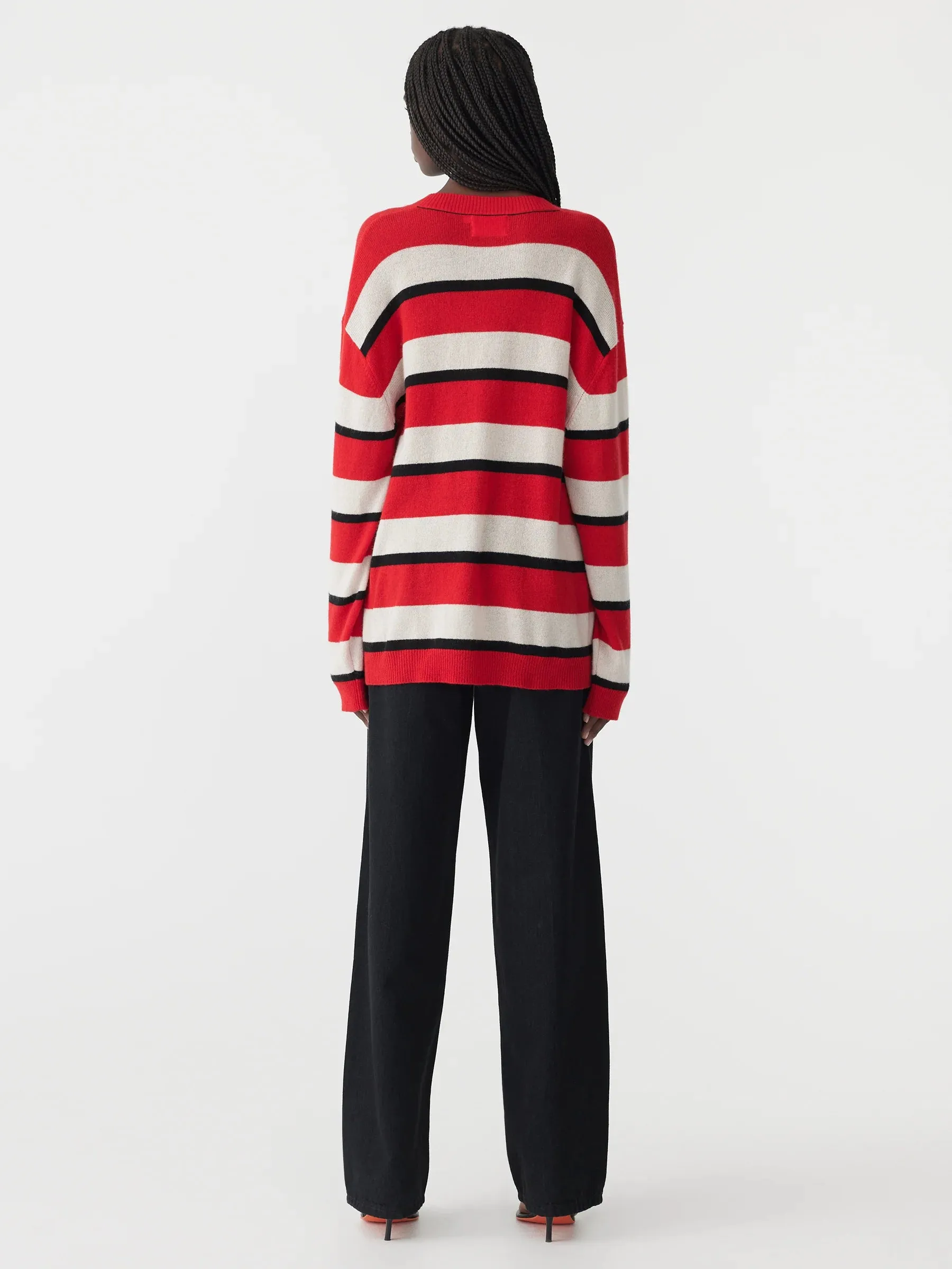 Bassike Universal Wool Cashmere Knit in Black and Red Stripe