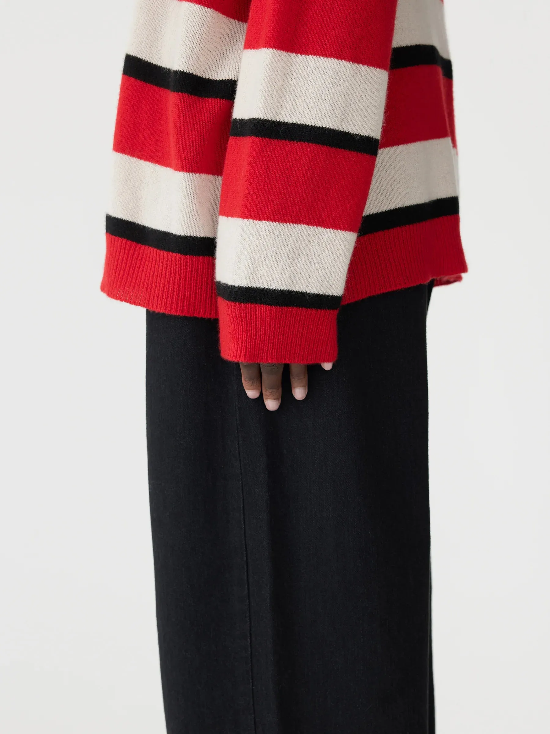 Bassike Universal Wool Cashmere Knit in Black and Red Stripe
