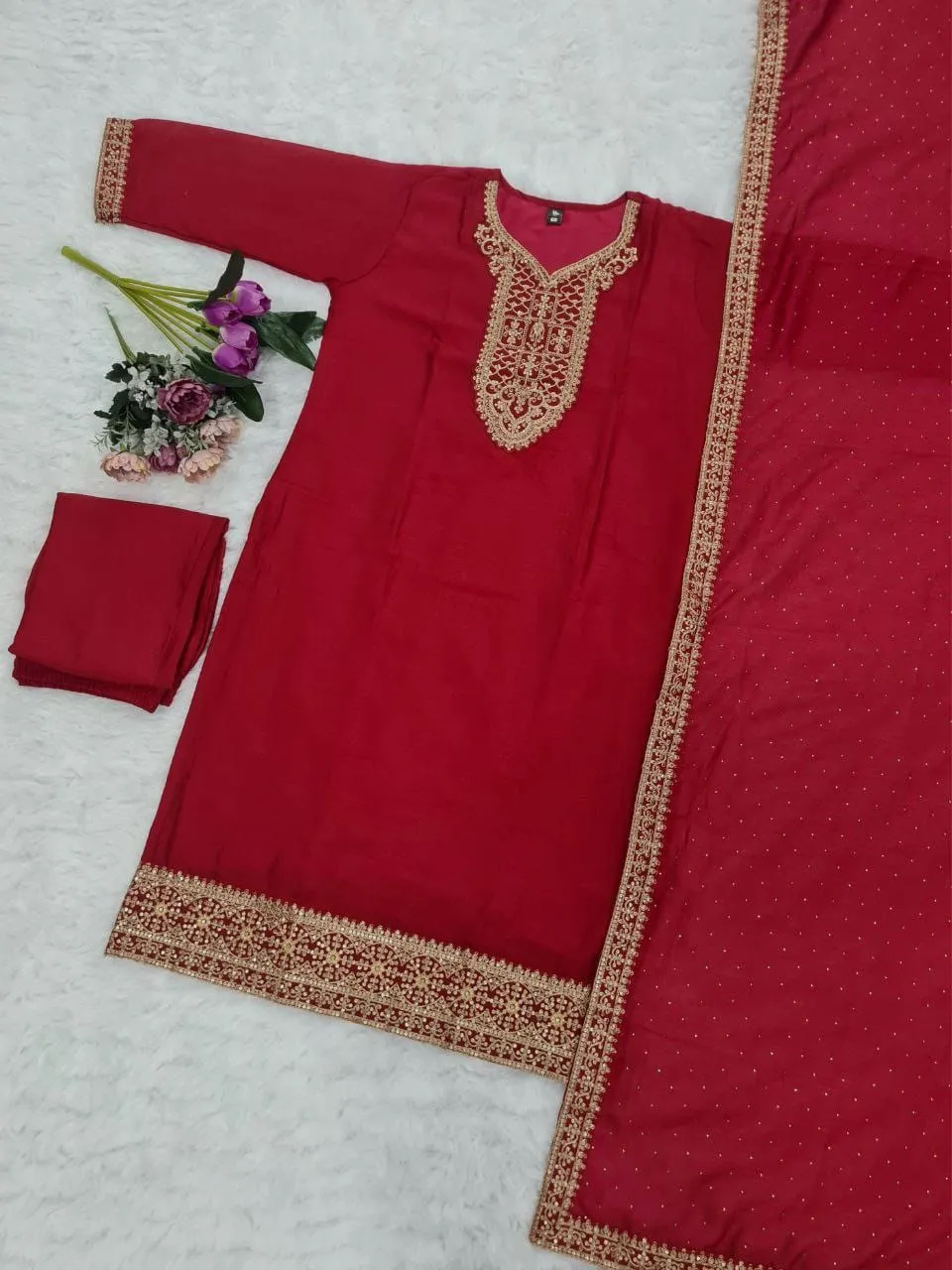 Beautiful Designer Party Wear Vichitra Silk Salwar Suit