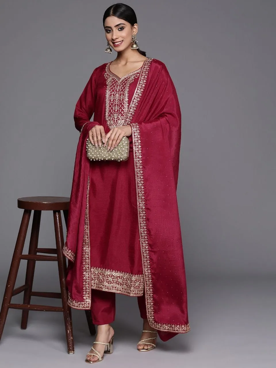 Beautiful Designer Party Wear Vichitra Silk Salwar Suit