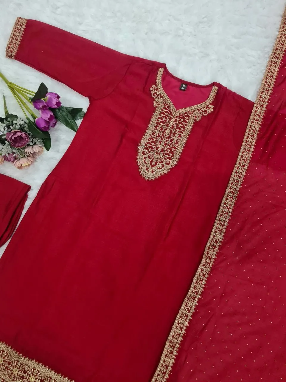 Beautiful Designer Party Wear Vichitra Silk Salwar Suit
