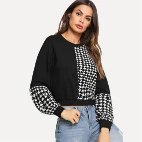 Black And White Colorblock Casual Pullover