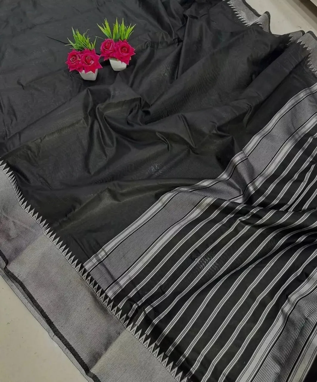 Black Faux Georgette Fancy Traditional Look Saree with Blouse