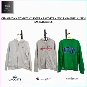 CHAMPION - TOMMY HILFIGER - LACOSTE - LEVIS - RALP LAUREN SWEATSHIRTS - 25 PCS