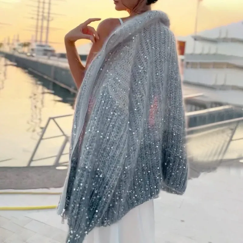 🎅Early Xmas Sales - 55% OFF🎄Knitted Sweater Jacket With Monochromatic Sequins