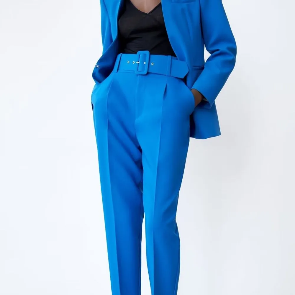 hulianfu  Women Fashion Two Pieces Sets Office Wear Blazers Coat And With Belt High Waist Pants Female