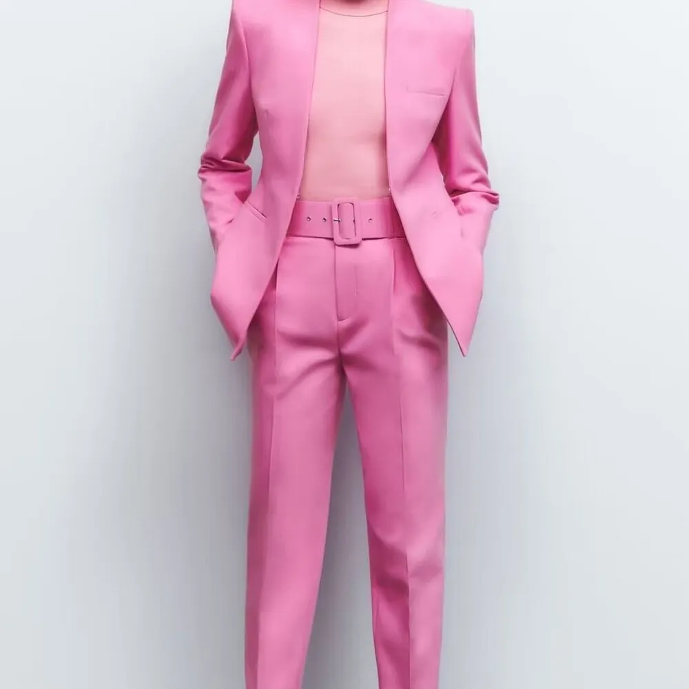 hulianfu  Women Fashion Two Pieces Sets Office Wear Blazers Coat And With Belt High Waist Pants Female
