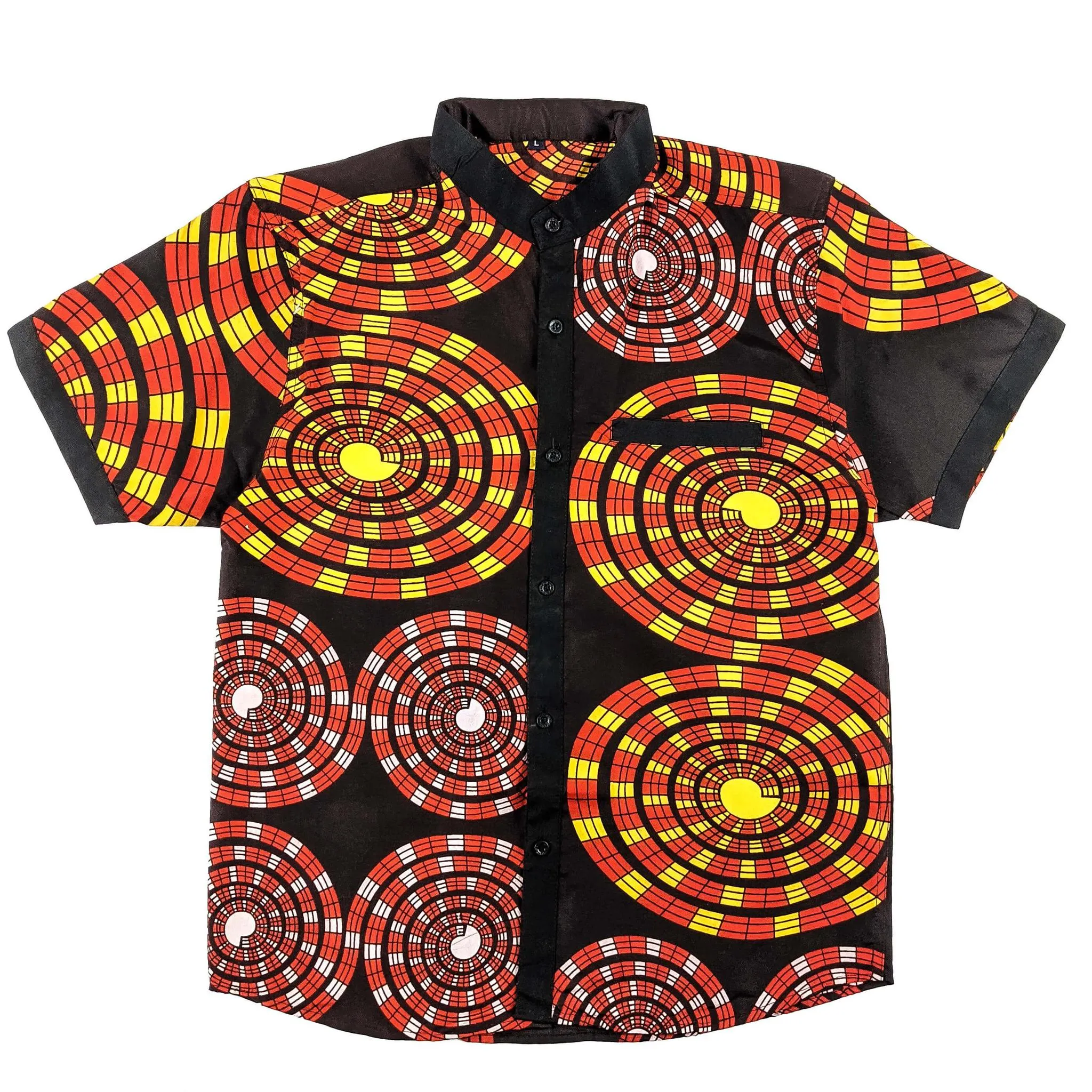 Men’s Ankara Print Band Collar Shirt