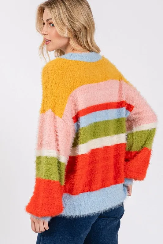 ONLINE EXCLUSIVE SAGE   FIG Color Block Round Neck Dropped Shoulder Sweater