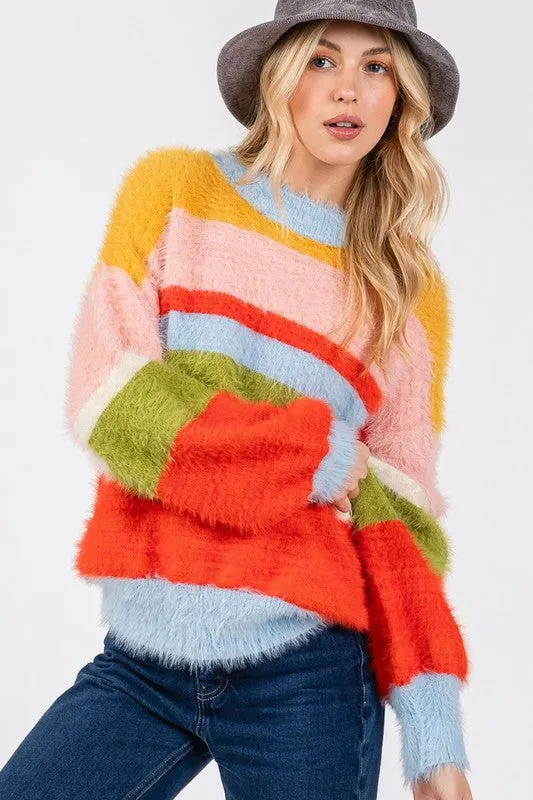 ONLINE EXCLUSIVE SAGE   FIG Color Block Round Neck Dropped Shoulder Sweater