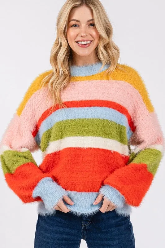 ONLINE EXCLUSIVE SAGE   FIG Color Block Round Neck Dropped Shoulder Sweater