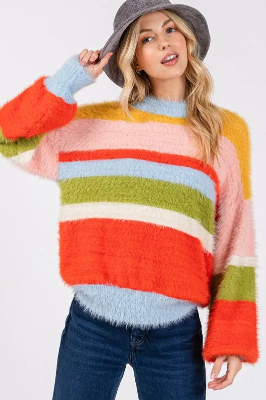 ONLINE EXCLUSIVE SAGE   FIG Color Block Round Neck Dropped Shoulder Sweater