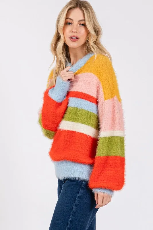 ONLINE EXCLUSIVE SAGE   FIG Color Block Round Neck Dropped Shoulder Sweater