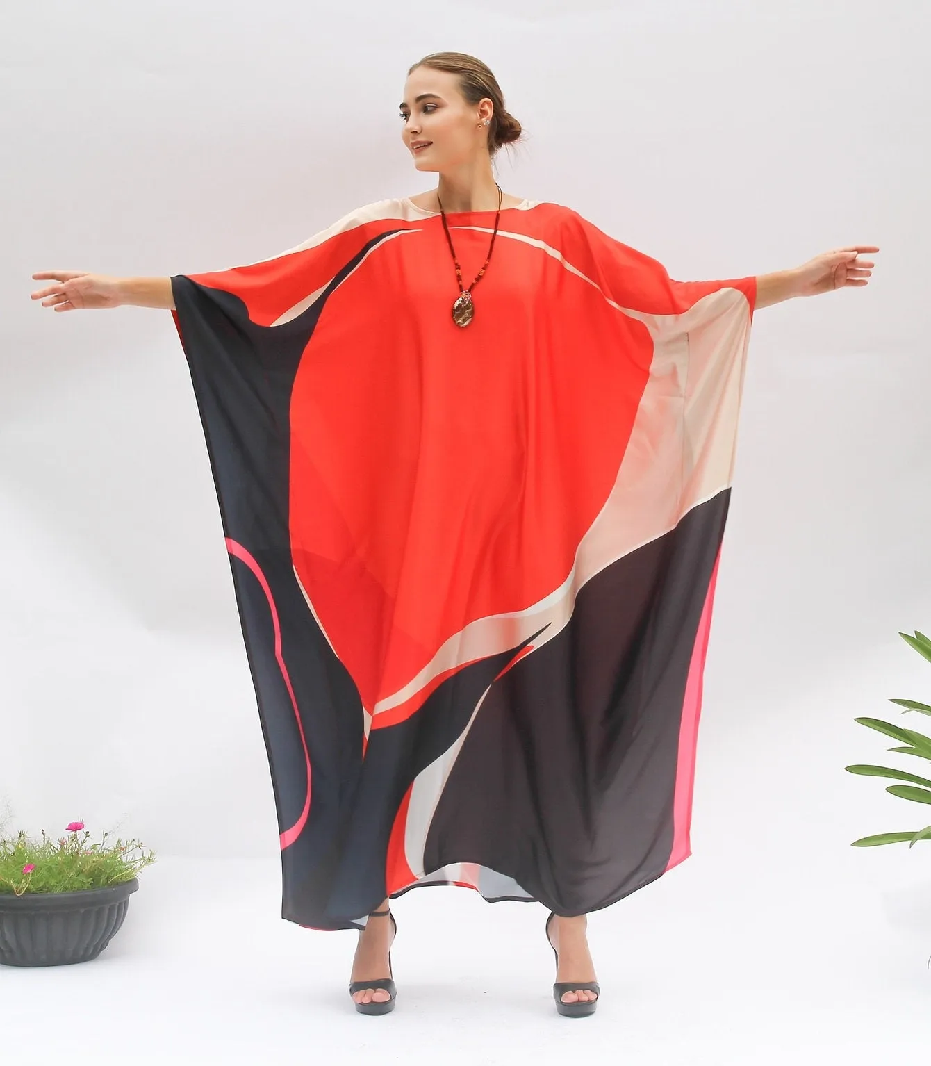 Premium Satin Silk Kaftan – Long and Flowy Caftan For Women's