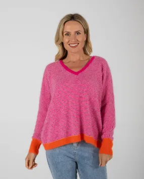 V Neck Angora Stripe - Pink
