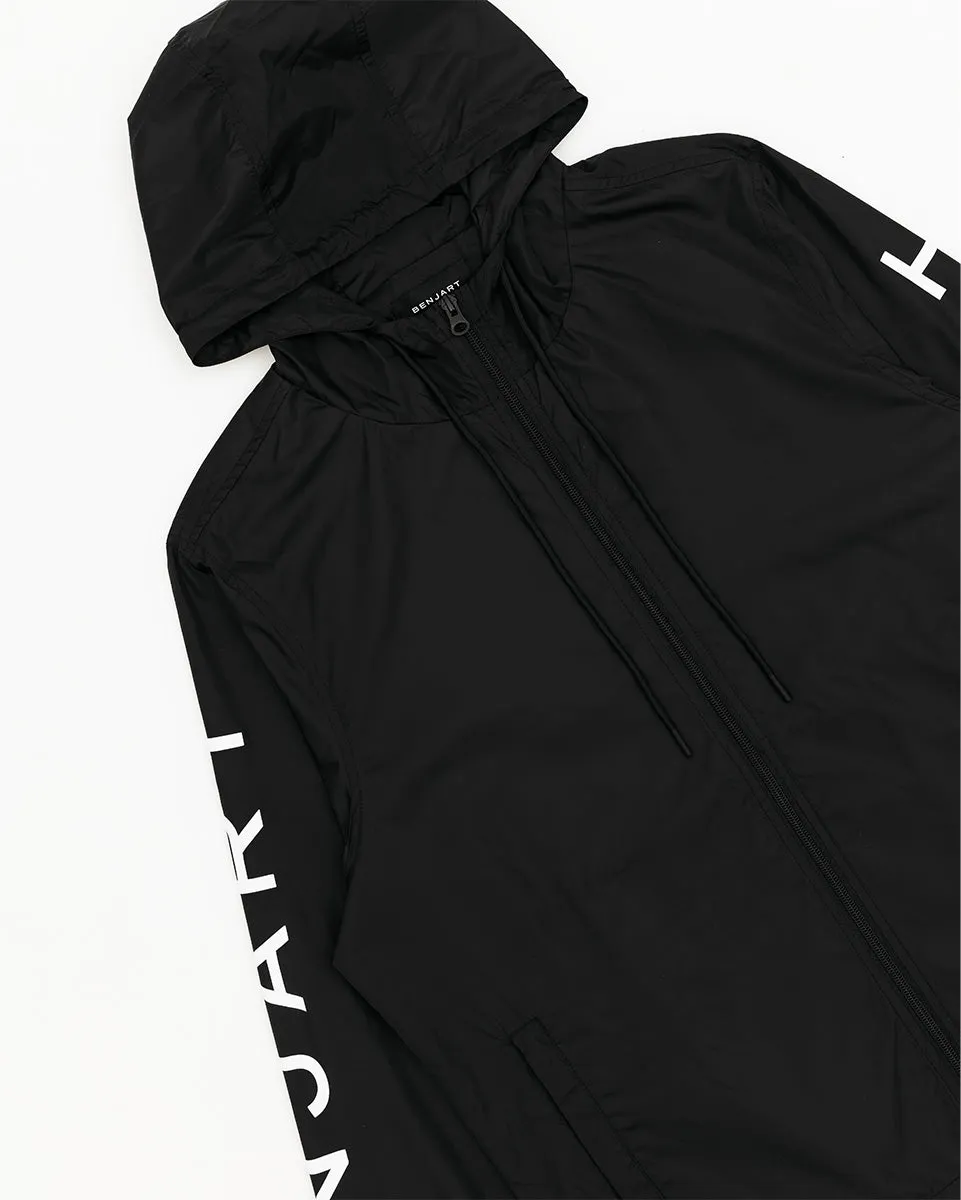 Vertical Text Windbreaker - Black