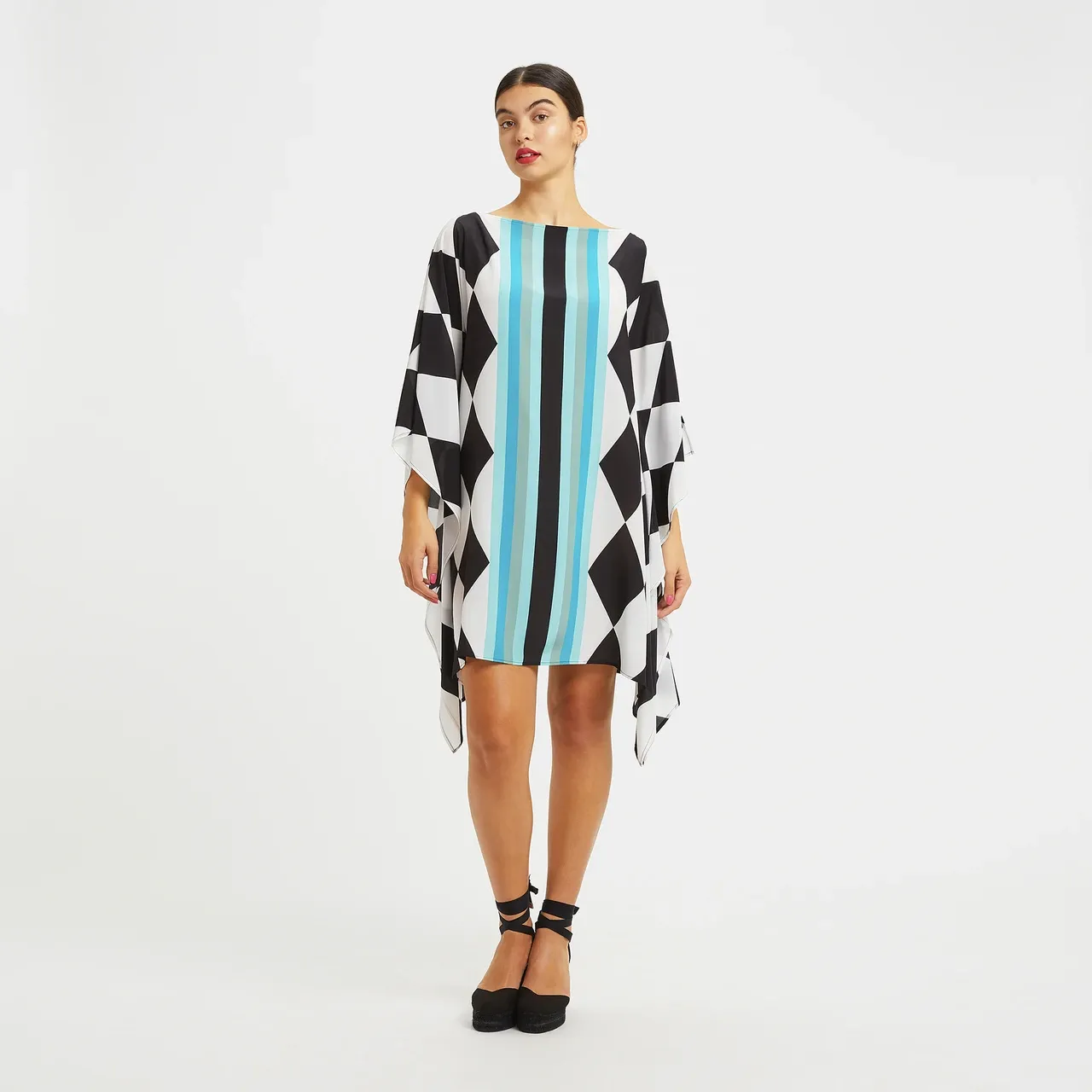 Women's Soft Silk Crepe Kaftan, Short Beach Wear Caftan